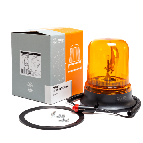 Маяк проблесковый 24 В (лампа H1 24-75), желтый, крепление на магните, соединение в прикуриватель, H=192мм D=155мм