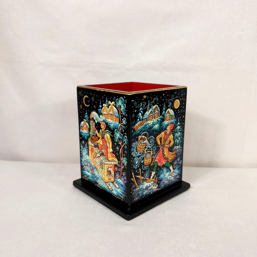 Стакан под ручки и карандаши "По-щучьему веленью" (Ручная роспись Палех)