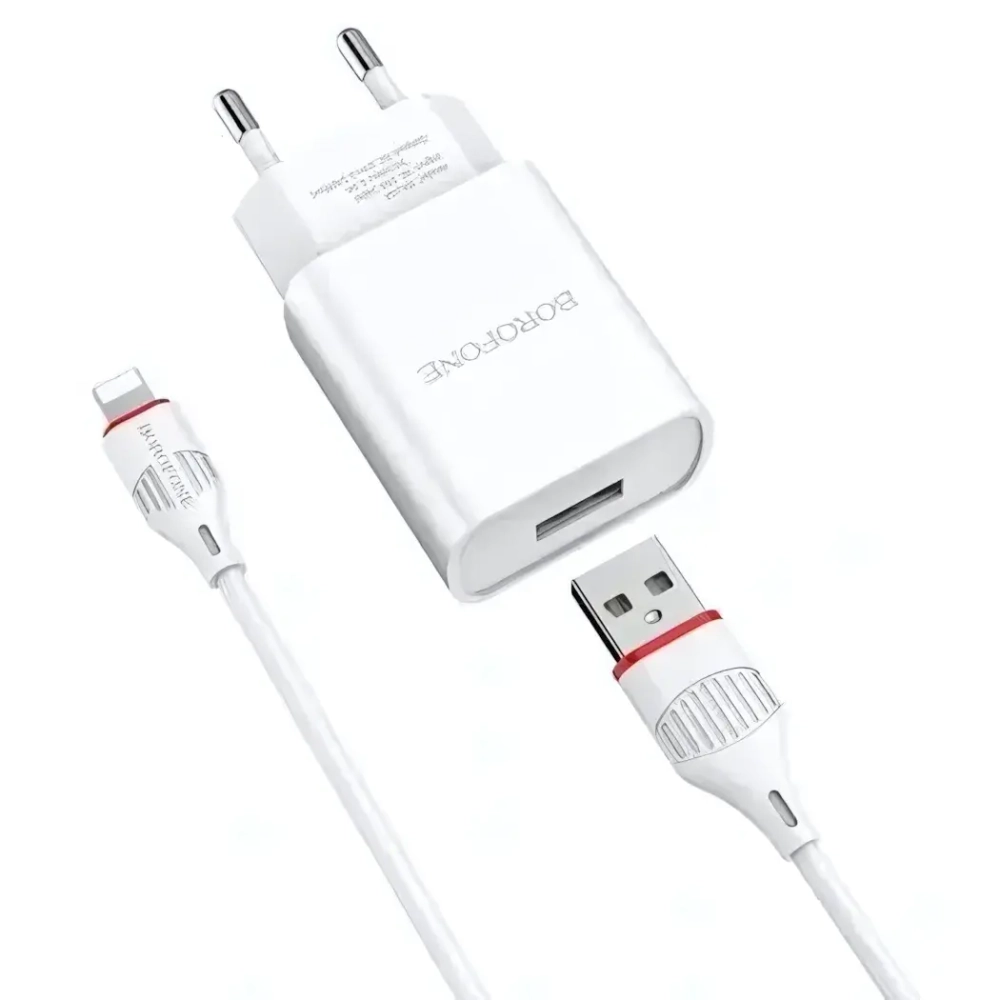 Зарядное устройство Borofone BA20A 2.1A USB + кабель microUSB Black
