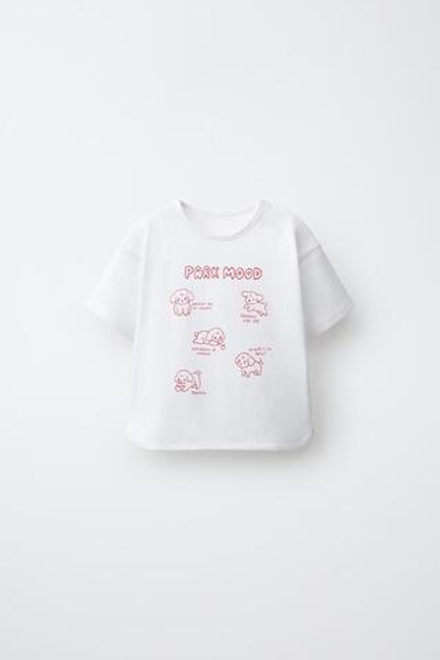 ZARA ФУТБОЛКА С ПРИНТОМ, БЕЛЫЙ