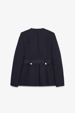 ZARA ПРИТАЛЕННЫЙ БЛЕЙЗЕР С ПОЯСОМ, МОРСКОЙ СИНИЙ