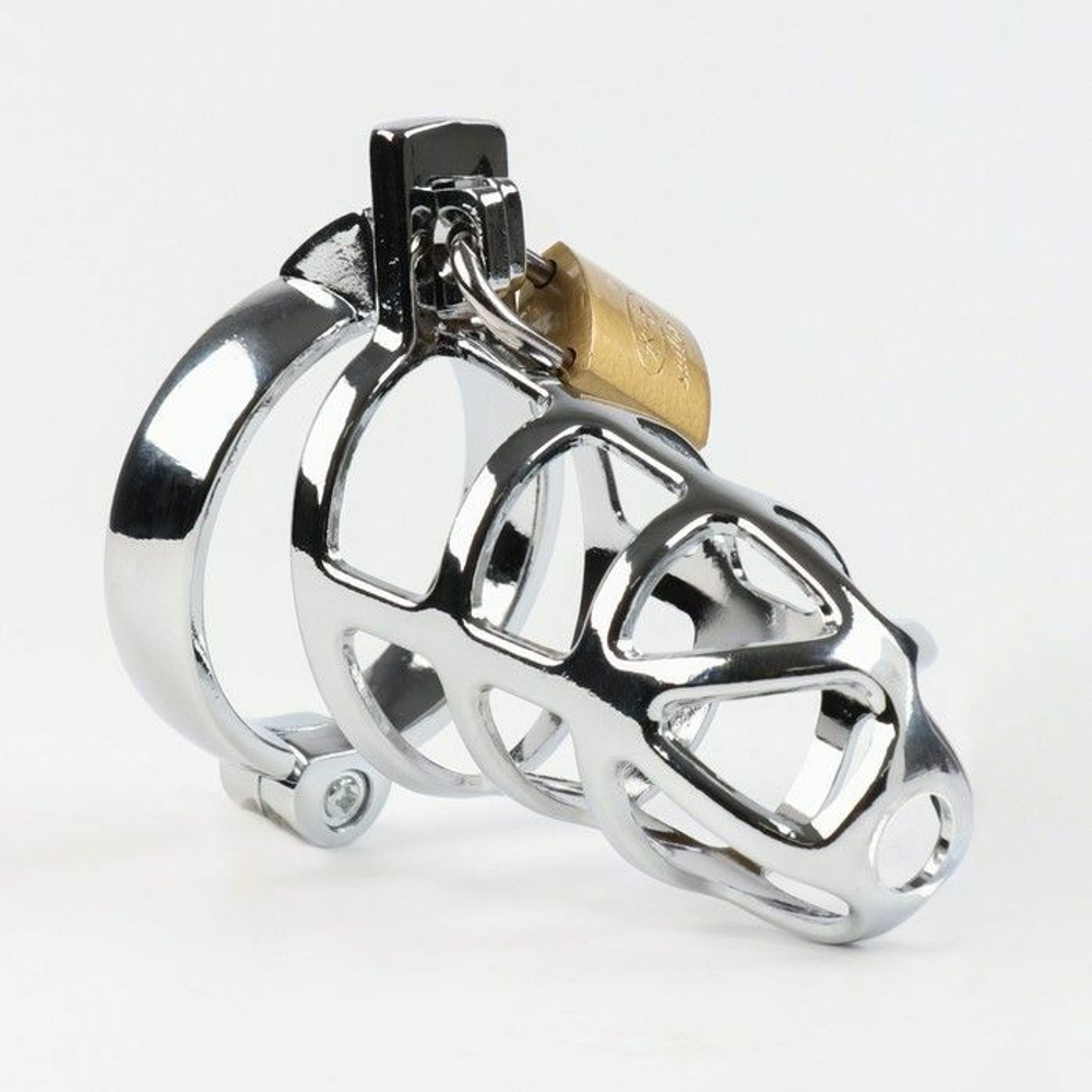 Серебристый мужской пояс верности «Клетка целомудрия № 2» (Цвет: серебристый)