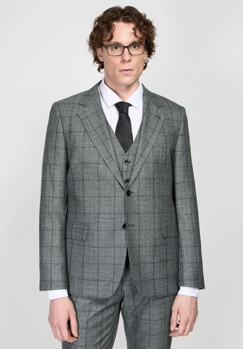 Мужской костюм тройка в клетку (серый) В86