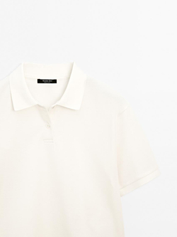 Massimo Dutti Свитер из мерсеризованного хлопка пике, кремовый