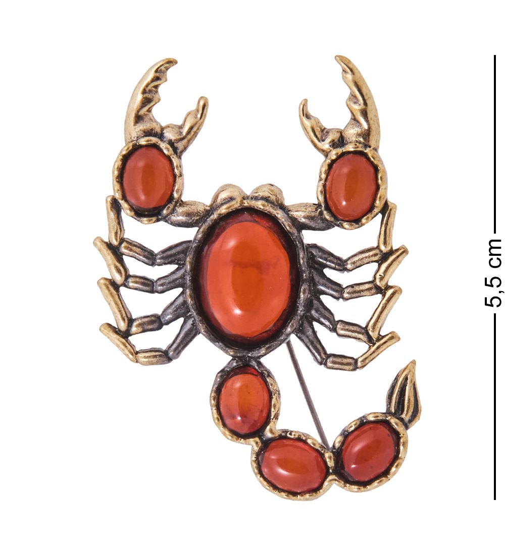 AM-4175 Брошь «Скорпион Толстохвосты» (латунь, янтарь)