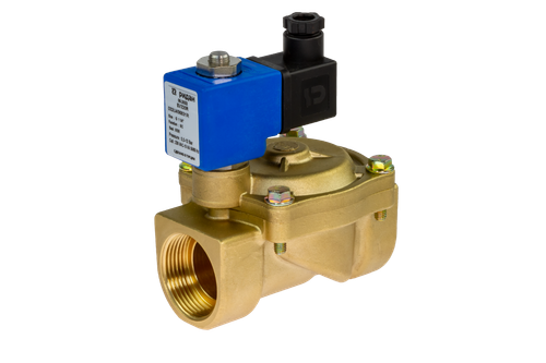 Клапан электромагнитный типа EV220R нормально открытый (открыт при отсутствии тока на катушке) для воды, с электромагнитной катушкой (220 В, 50 Гц) и штекером, корпус – латунь, мембрана NBR, Траб. = -10…80 ºС, Ридан, Россия