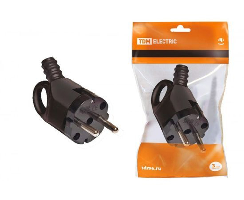 Вилка угловая с ушком с з черная 16А 250В TDM SQ1806-0006