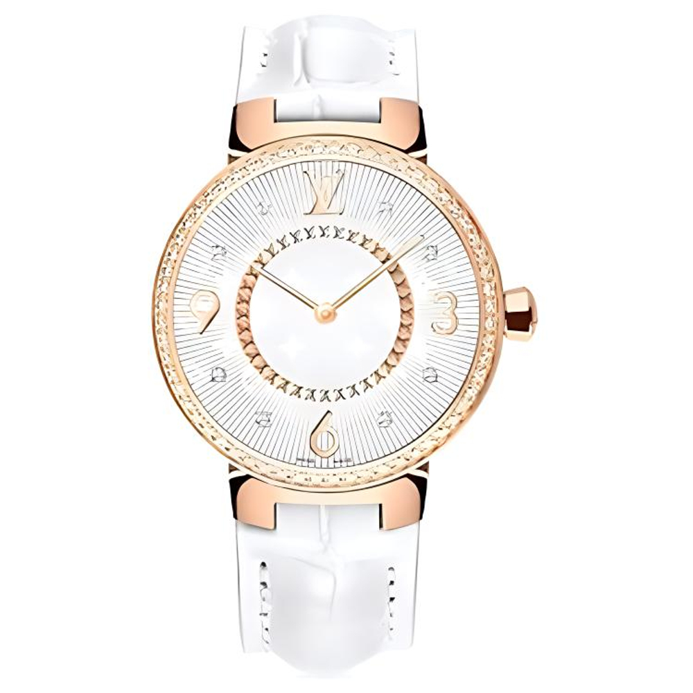 LOUIS VUITTON Wrist Watch Automatic Mechanical Movement Crocodile Leather Strap 28mm Silver Dial Women"s Watch