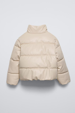 ZARA СТЕГАНАЯ КУРТКА ИЗ ИСКУССТВЕННОЙ КОЖИ, СЛОНОВАЯ КОСТЬ