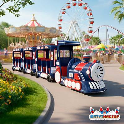 Детский поезд безресльсовый «Синий жужжик», 3 вагона, 19 мест, для ТРЦ