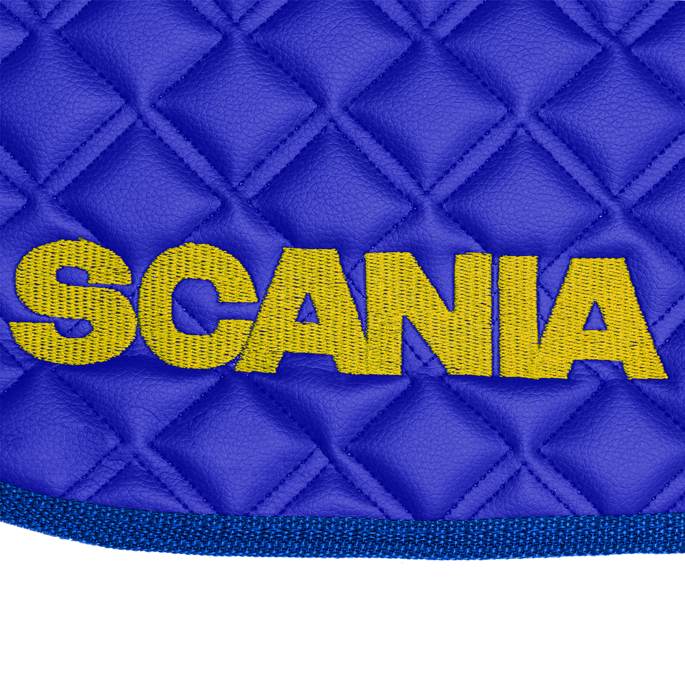 Ковры SCANIA 5 серии G (автомат), (экокожа, синий, синий кант, желтая вышивка)
