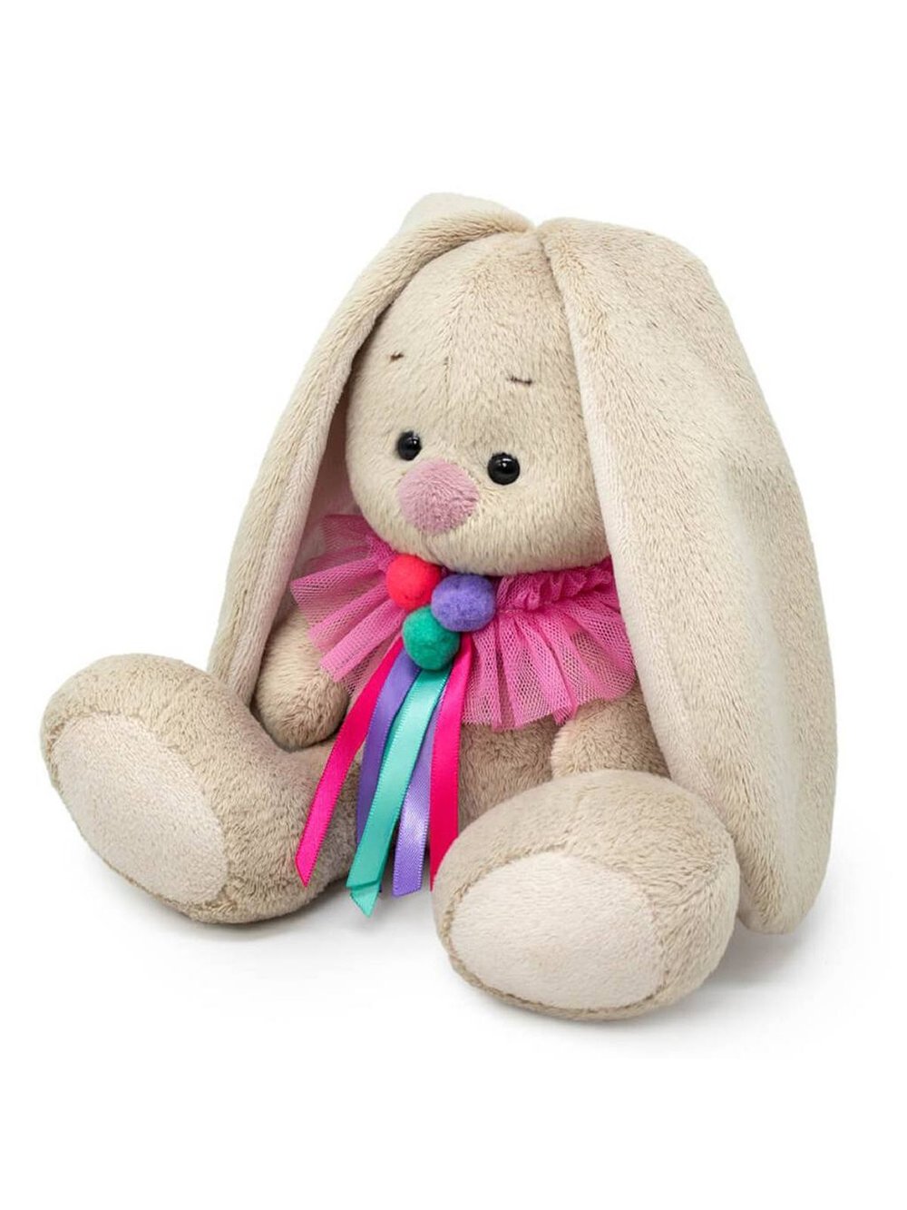 Мягкая игрушка Зайка Ми в воротнике с помпонами и лентами(малыш) 15 см