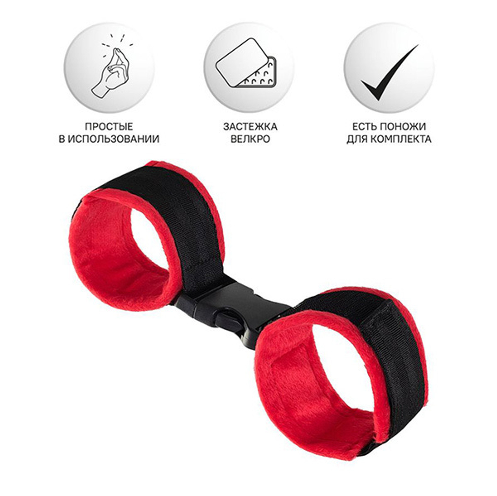 Красно-черные велюровые наручники ToyFa Anonymo 310106