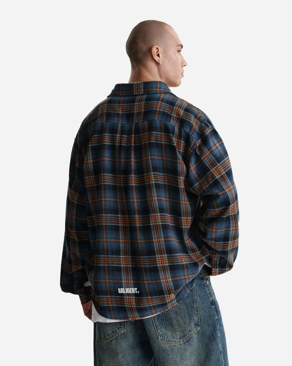 Рубашка в клетку оранжево-синяя