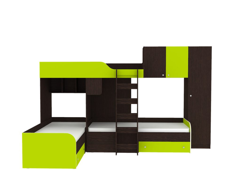 Кровать-чердак КарИВи Трио 2 Венге Лайм