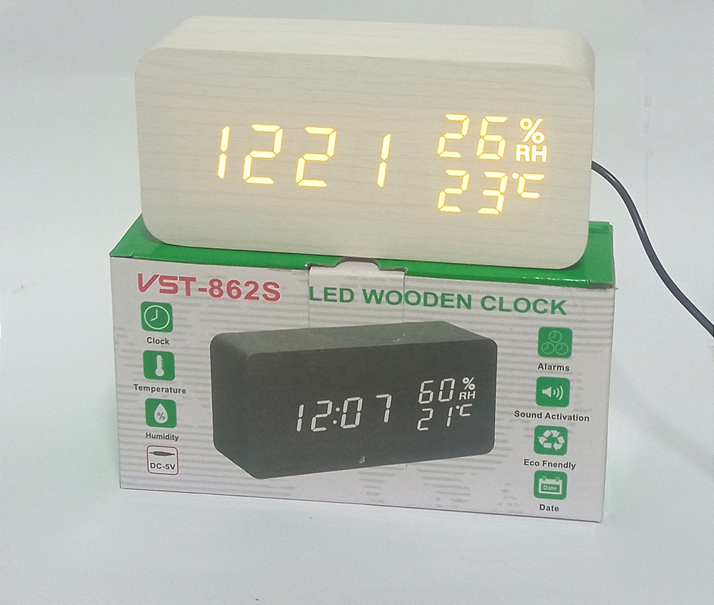 Часы VST-862S-6 White (C/дата/деревянный корпус) USB