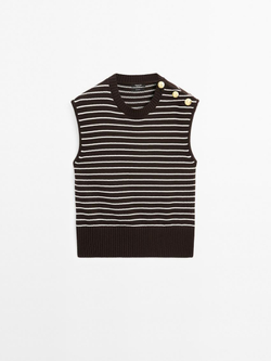 Massimo Dutti Жилет в полоску с пуговицами, шоколадный