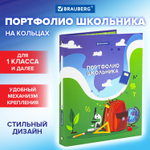 Папка-портфолио школьника/дошкольника "ШКОЛЬНАЯ ИСТОРИЯ" 4 кольца обложка твёрдая матовая BRAUBERG (3 штуки в упаковке)