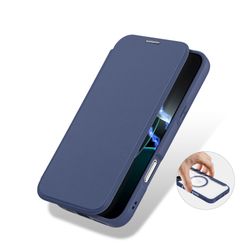 Прозрачный чехол книжка синего цвета с поддержкой MagSafe от Dux Ducis для iPhone 16 Pro Max, серия Skin X Pro Series Case