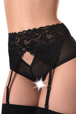 Эротические кружевные трусики-пояс c высокой посадкой Iveta (Размер: 50-52) (Цвет: черный)