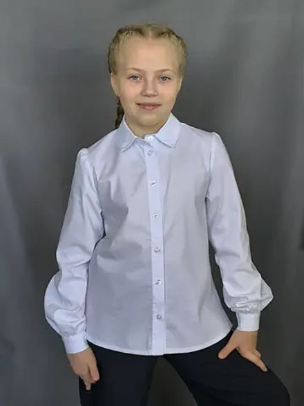 19489, Блузка, белый, д/р, р.128-60 - р.176-92 д/д
