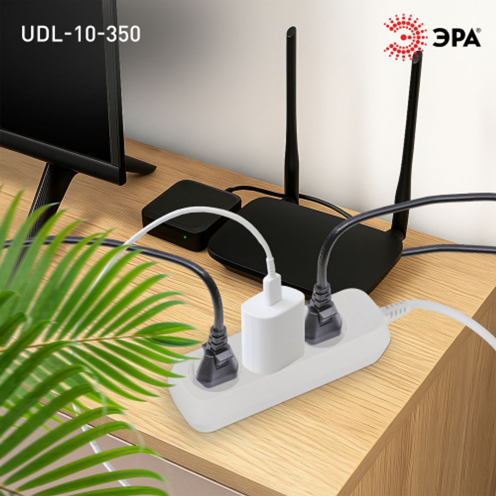 Удлинитель электрический ЭРА UDL-10-350 Greenline 3 розетки без заземления 5м ПВС 2x0.75мм2 | Электротовары