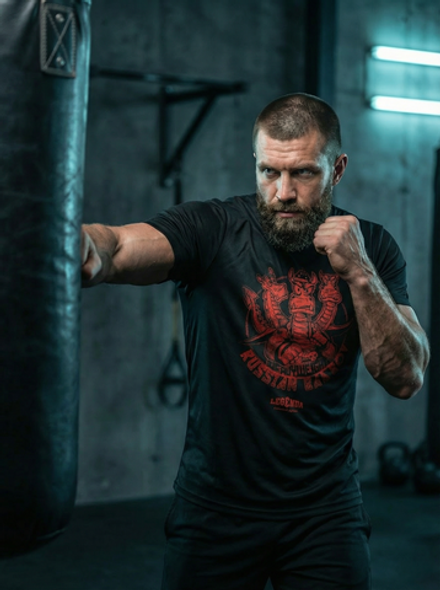 Футболка тренировочная мужская черная LEGENDA Горыныч красный