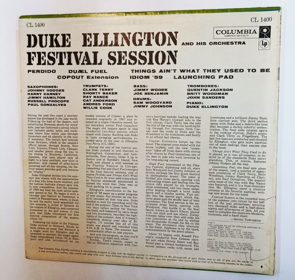 Винтажная виниловая пластинка LP Duke Ellington And His Orchestra Festival Session (USA 1960)