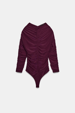 ZARA БОДИ СО СБОРКАМИ, БАКЛАЖАННЫЙ