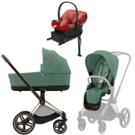 Коляска Cybex Priam IV Rosegold complete Aton S2 Hibiscus Red Base One 4 в 1 Leaf Green
