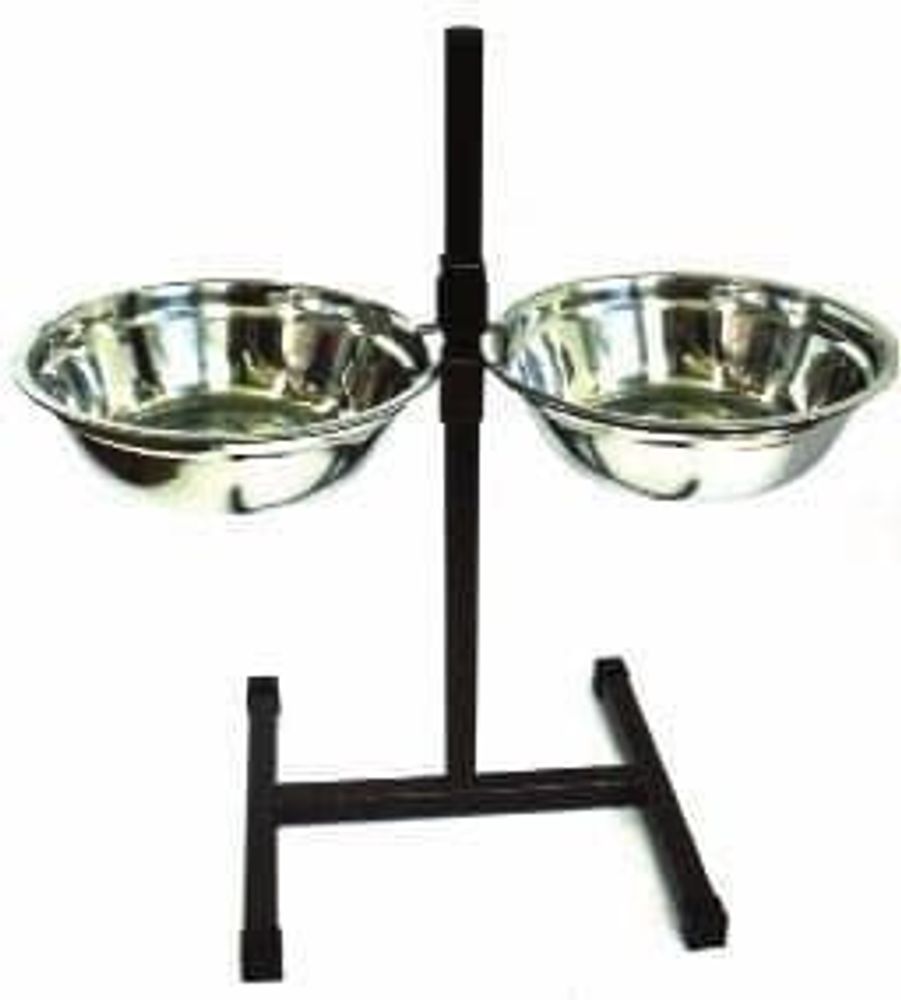 Кормушка металлическая с телескопической регулировкой высоты до 50см, 2 миски 2л, 26см