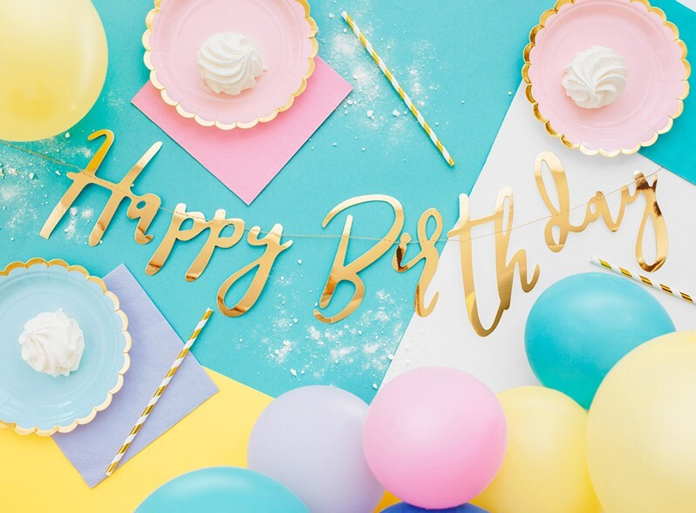 Гирлянда "Happy Birthday" (золото) 62 см