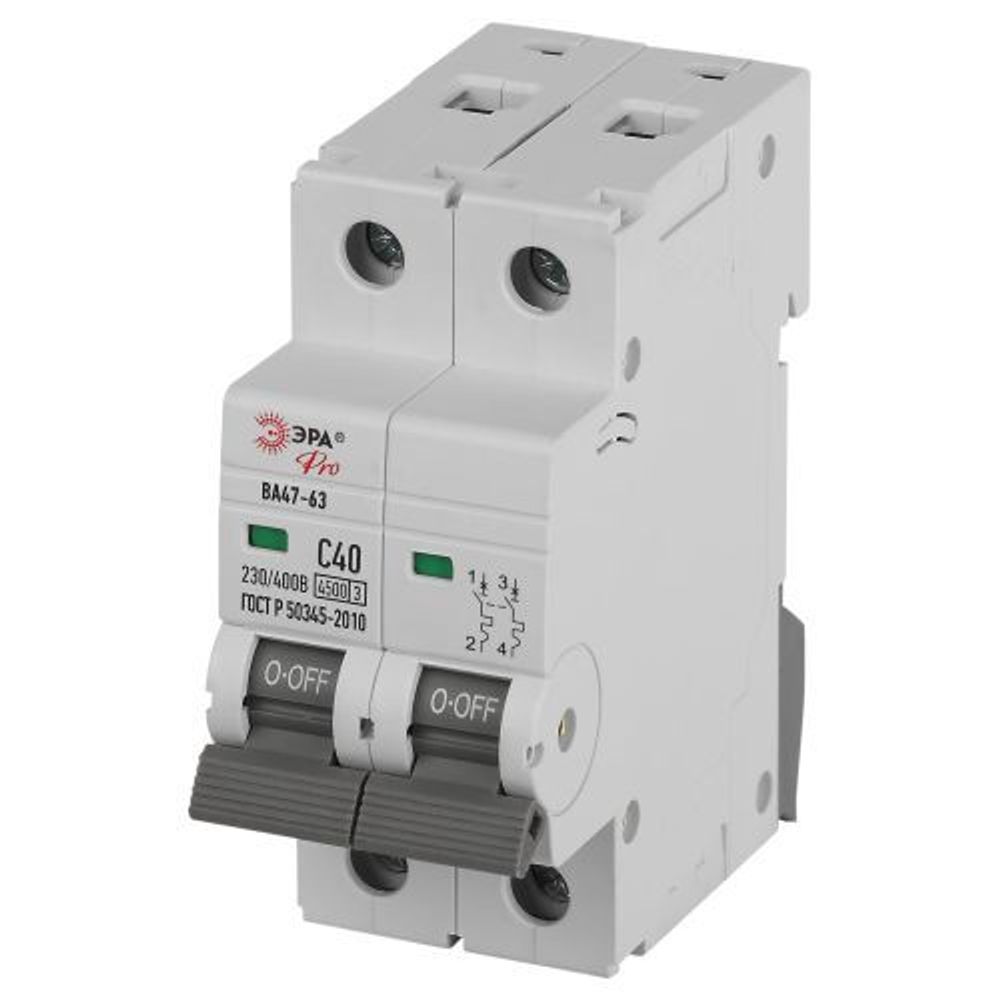 Выключатель автоматический 2п C 40А 4.5кА ВА47-63 PRO ЭРА Б0059426 Выключатель автоматический 2п C 40А 4.5кА ВА47-63 PRO ЭРА Б0059426