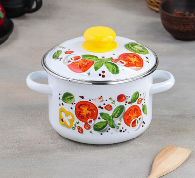 Кастрюля эмалированная цилиндрическая «Каприче», 2 л, металлическая крышка, с ободком, индукция, цвет белый