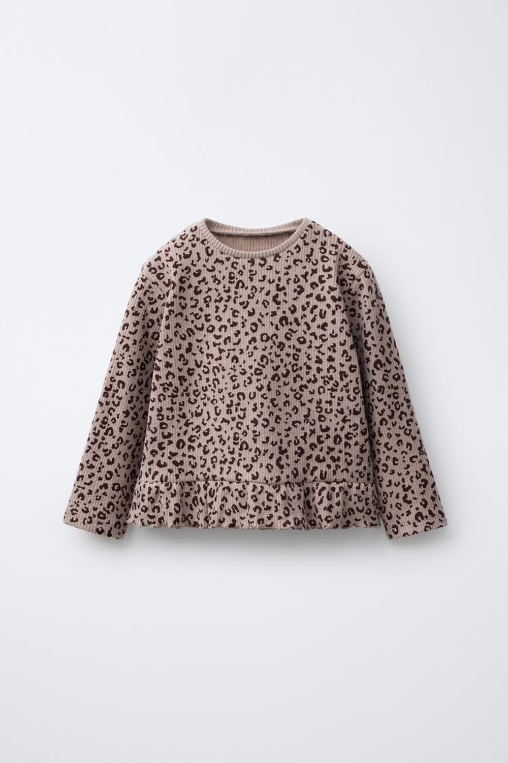 ZARA ФУТБОЛКА С ПРИНТОМ И ОБОРКОЙ ИЗ МЯГКОЙ ТКАНИ, СЕРО-КОРИЧНЕВЫЙ