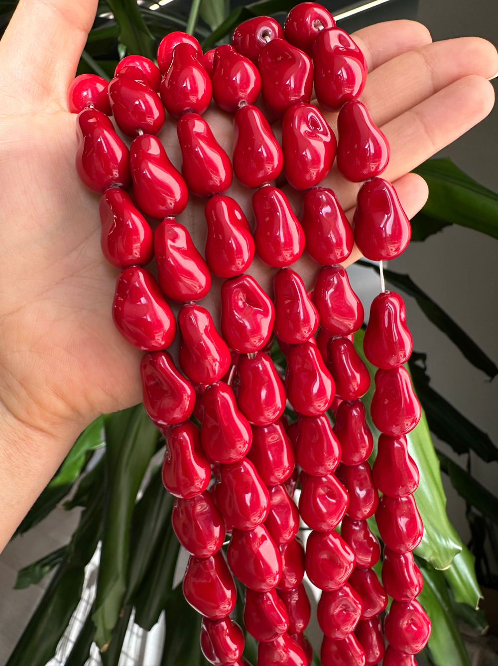 Бусины для украшений "Жемчуг барочный" 15х22мм, "Красная майорка. Имитация"