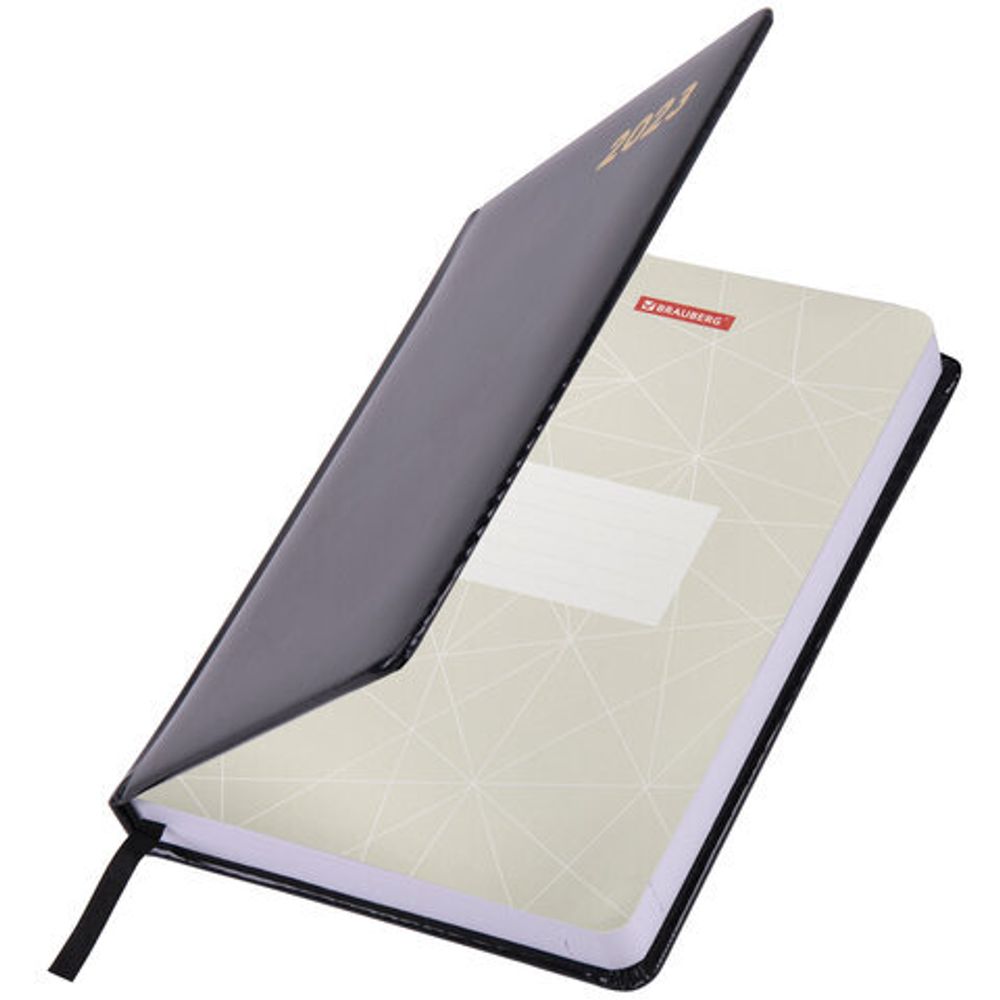 Ежедневник датированный 2023 А5 138x213 мм BRAUBERG "Holiday", под кожу, "зеркальный", черный, 114028