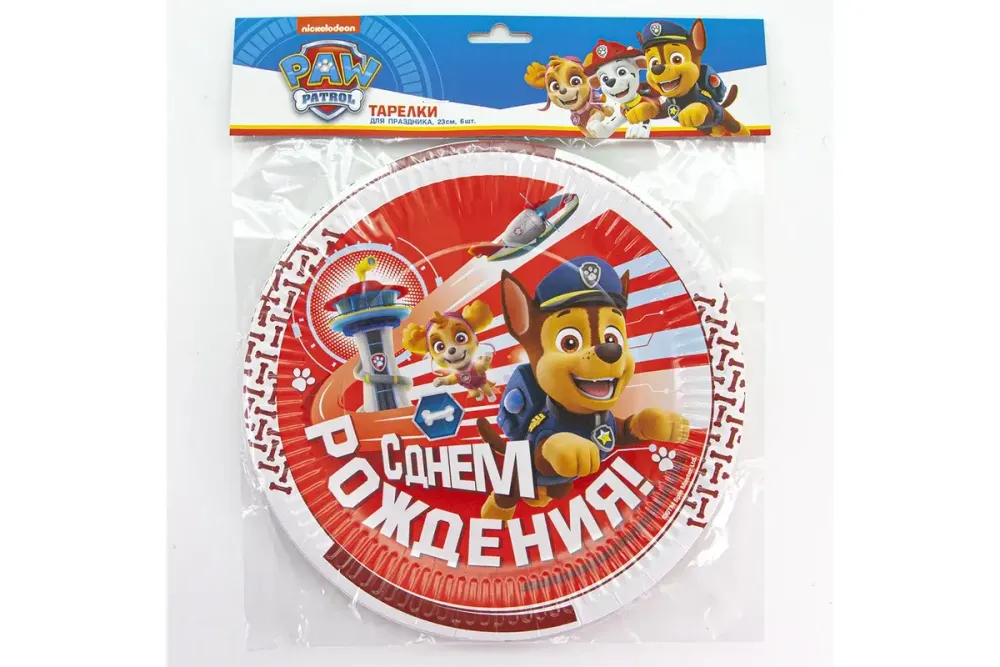 Тарелки (9''/23 см) Щенячий Патруль, С Днем Рождения!, Красный, 6 шт