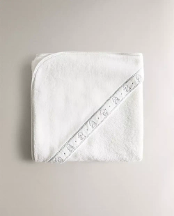 ZARA HOME ДЕТСКОЕ ПОЛОТЕНЦЕ С КАПЮШОНОМ И ПРИНТОМ, ЖЕЛТОВАТО-БЕЛЫЙ