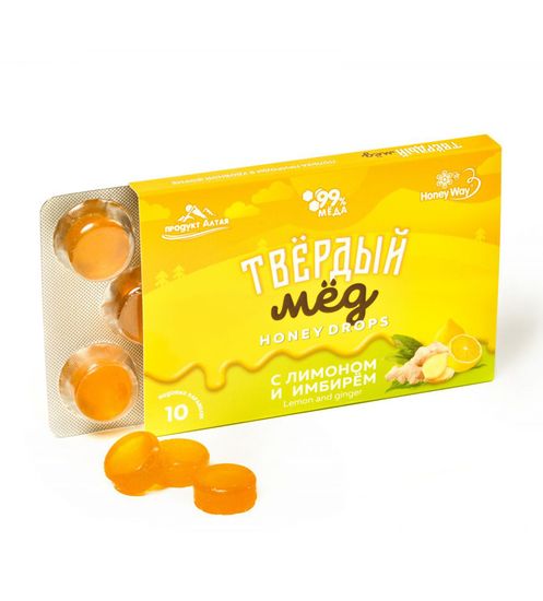 СКИДКА 50% Карамель медовая "ТВЕРДЫЙ МЕД" с лимоном и имбирем