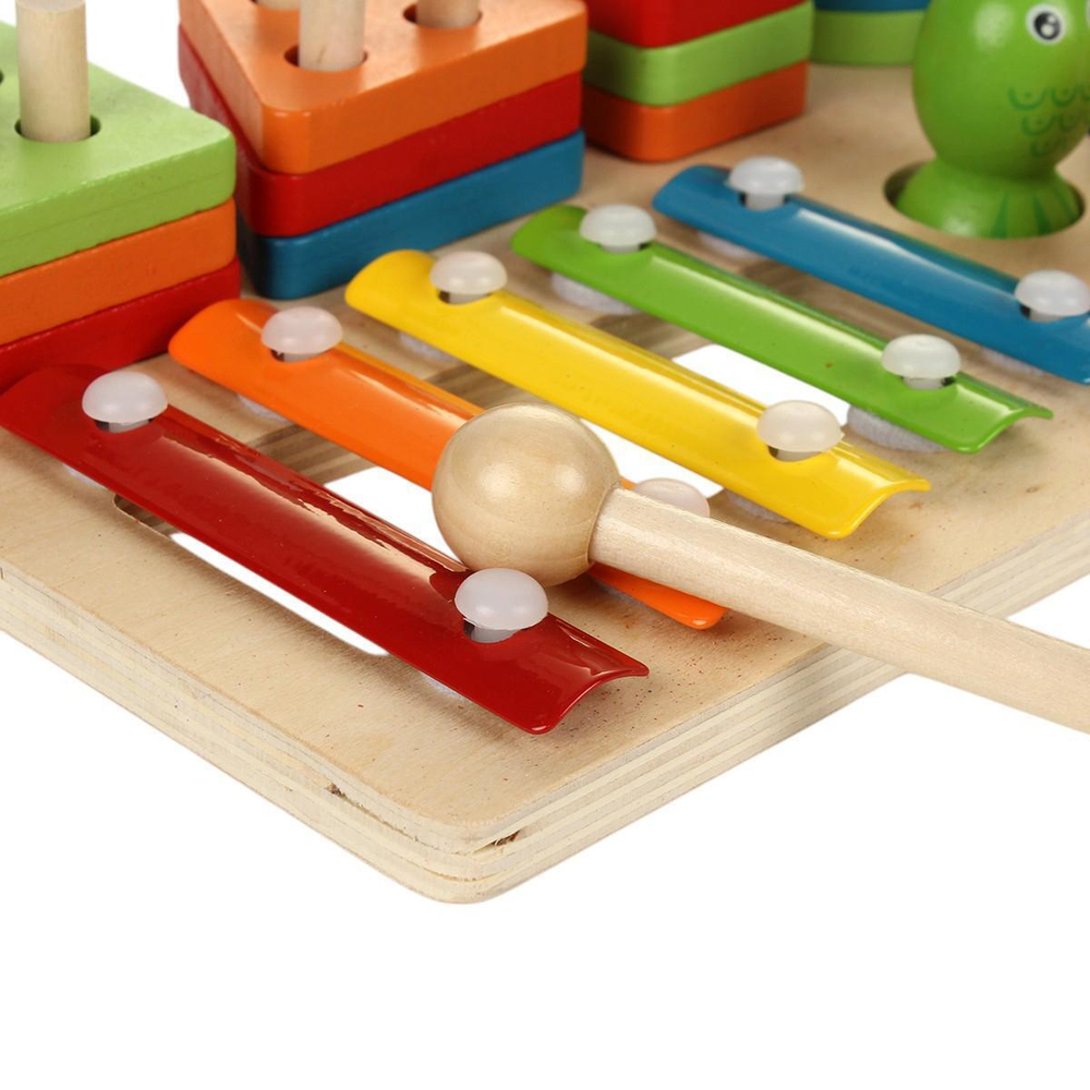 Развивающая игрушка 3 в 1 деревянная (сортер, металлофон, рыбалка с пчелками), коробка C-41637