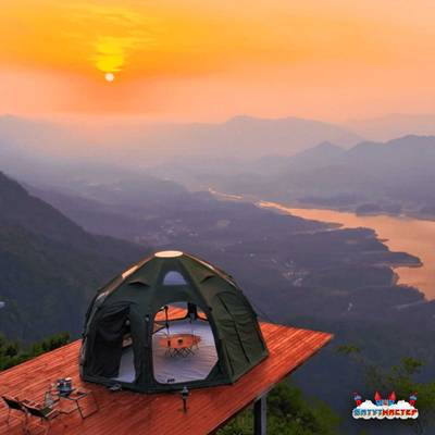 Пневмокаркасная юрта «Гармония» 5×5×2,5 м — для глэмпинга из ПВХ, зелёная