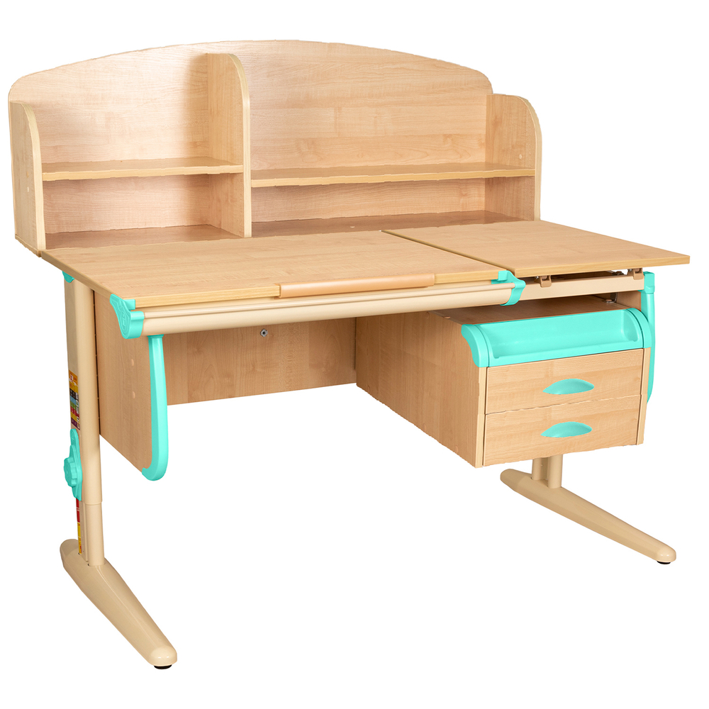 Растущая парта Дэми СУТ 25 с задней полкой СУТ.34.390 и навесной тумбой (1200×880 мм)