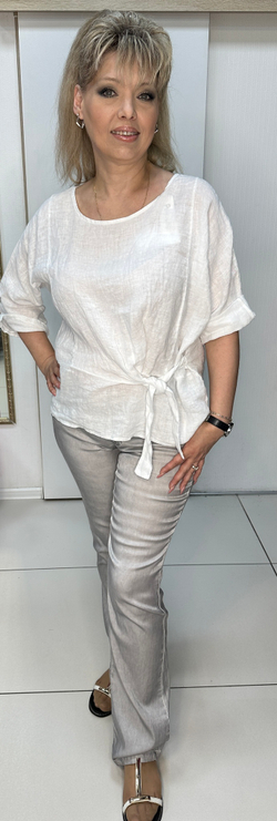 Льняной итальянский блузон с завязкой