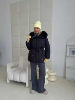 Пуховик Fresh миди с кулиской черный