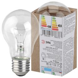 Лампочка ЭРА A50 60Вт Е27 / E27 230В груша прозрачная в гофре | 