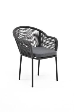 "Лион" стул плетеный из роупа, каркас алюминий серый (RAL7022) муар, роуп серый круглый, ткань серая 017