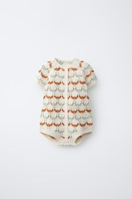 ZARA ВЯЗАНЫЙ КОМБИНЕЗОН КРОШЕ, ЭКРЮ