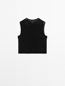 Massimo Dutti Трикотажный жилет с вышивкой, черный