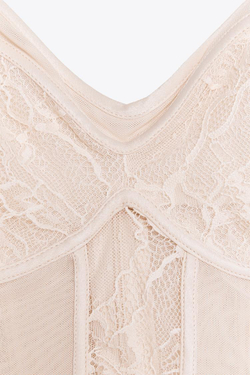 ZARA ТОП В БЕЛЬЕВОМ СТИЛЕ С КРУЖЕВОМ, ТЕЛЕСНО-РОЗОВЫЙ